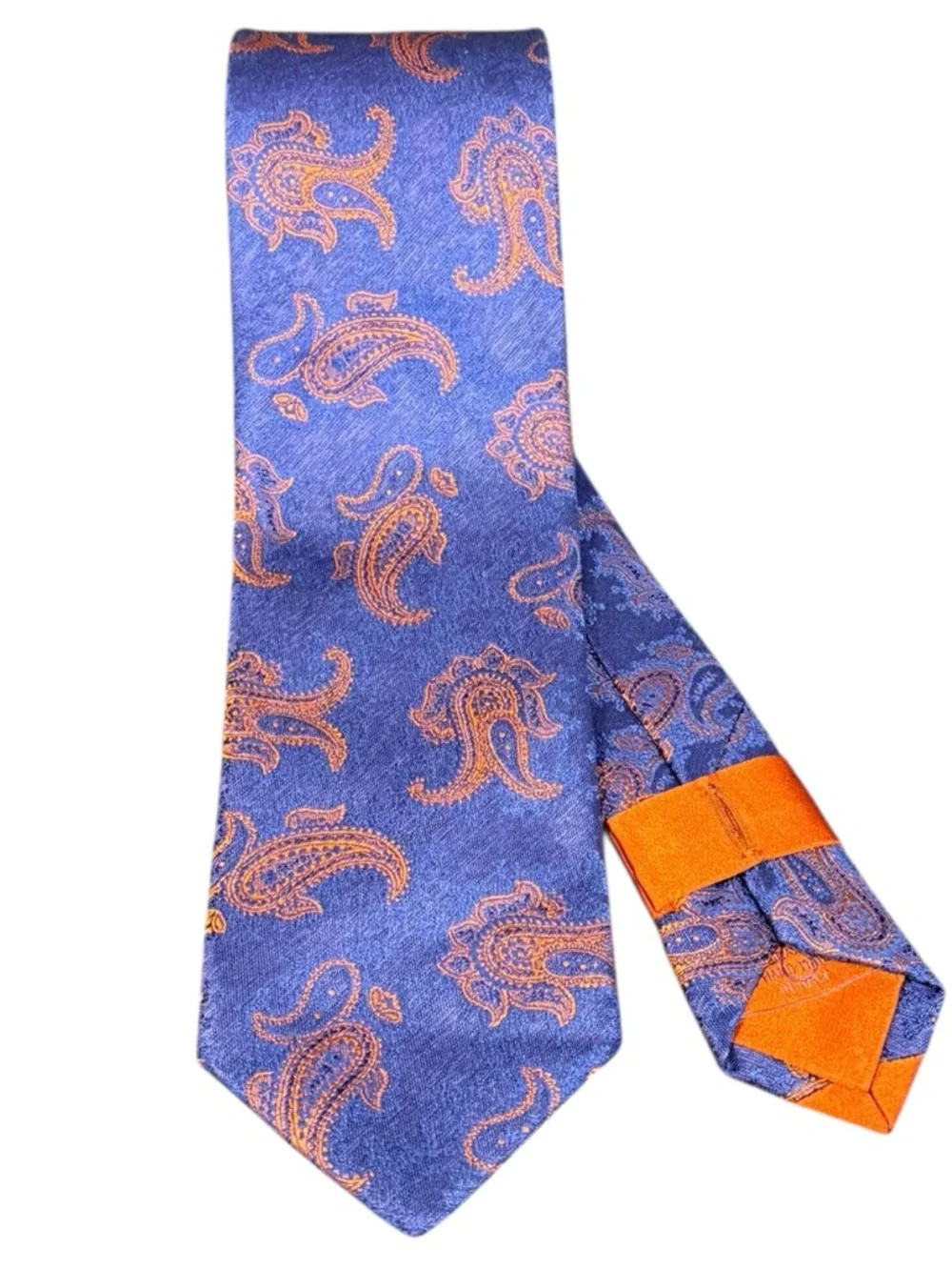 NWT Italo Ferretti 7-Fold Silk Necktie Navy Orange Paisley Hand Made Italy - Picture 2 of 9